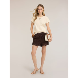 Motivi - T-shirt in jersey con cuore in paillettes - Beige