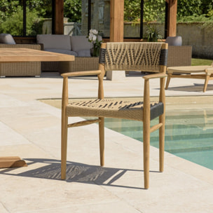 VALERIA - Lot de 2 fauteuils jardin teck rotin synthétique beige / noir
