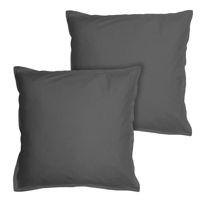 Set de 2 taies d'oreiller unies à volant, COTON LAVÉ