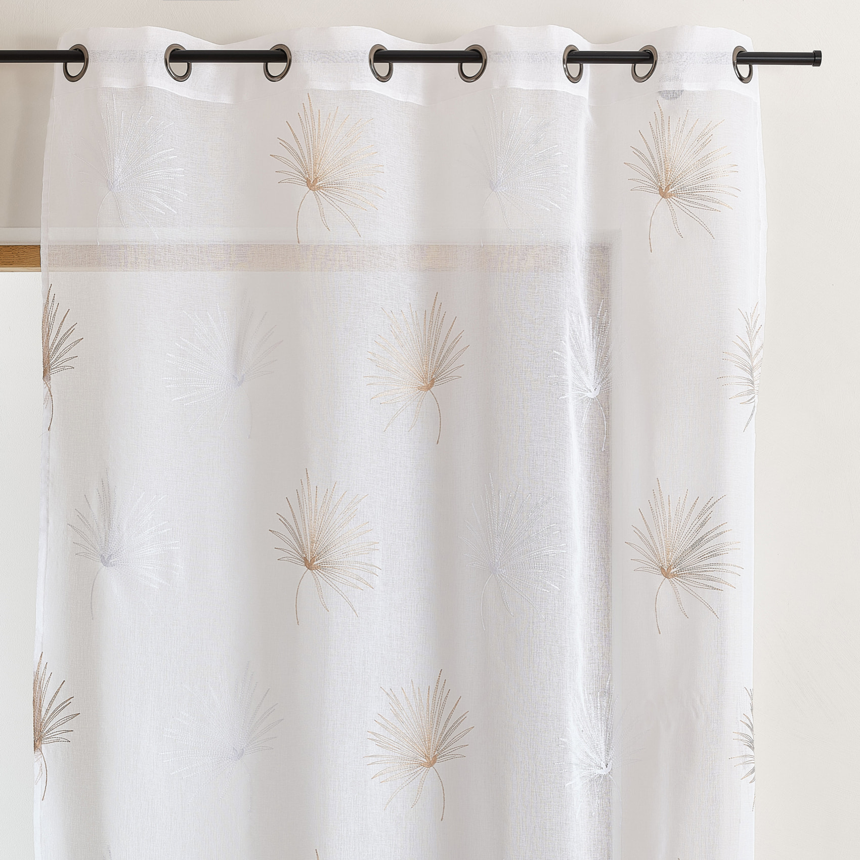 Voilage tamisant broderie palme - Beige