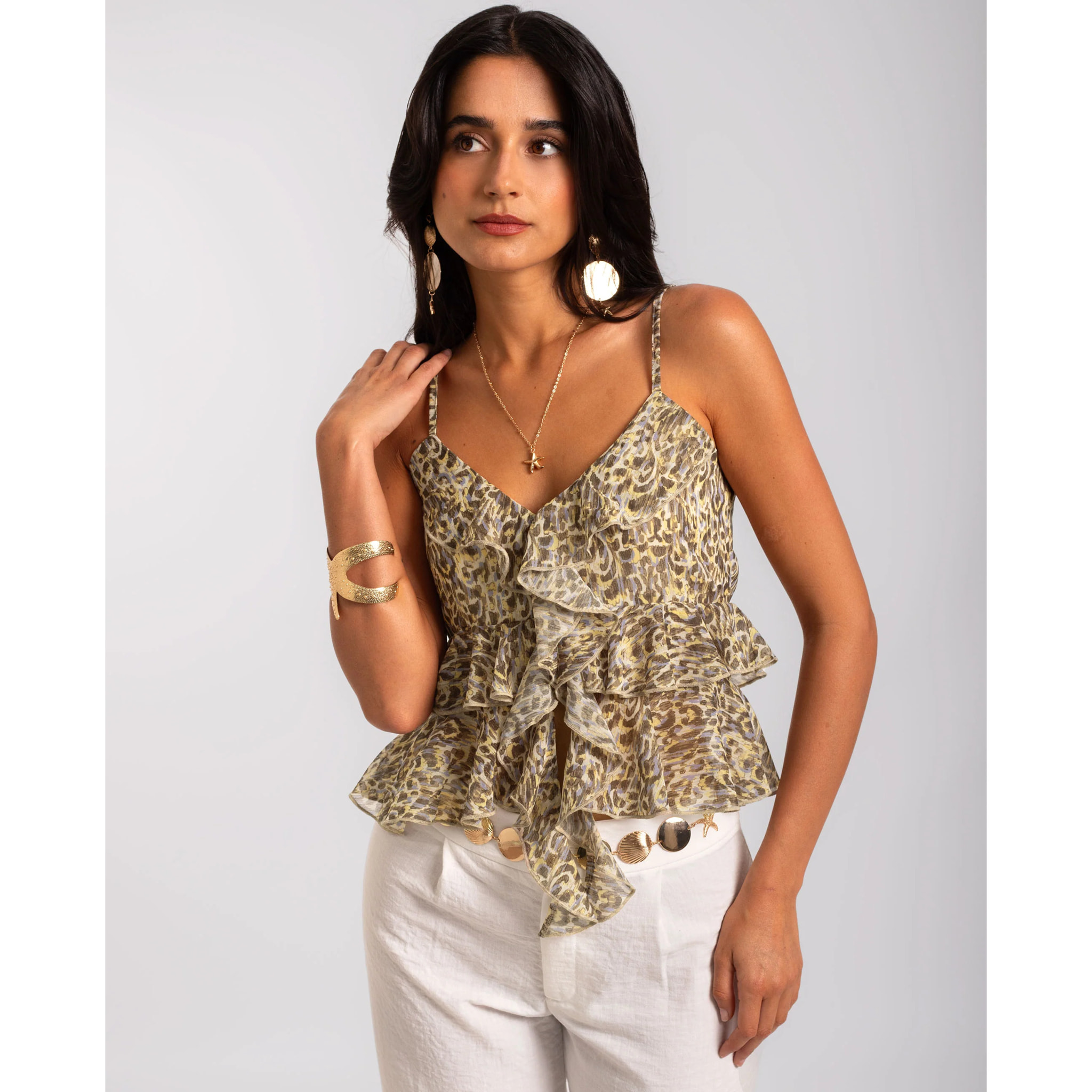 Top de mujer fluido con tirantes ajustables y abertura delantera