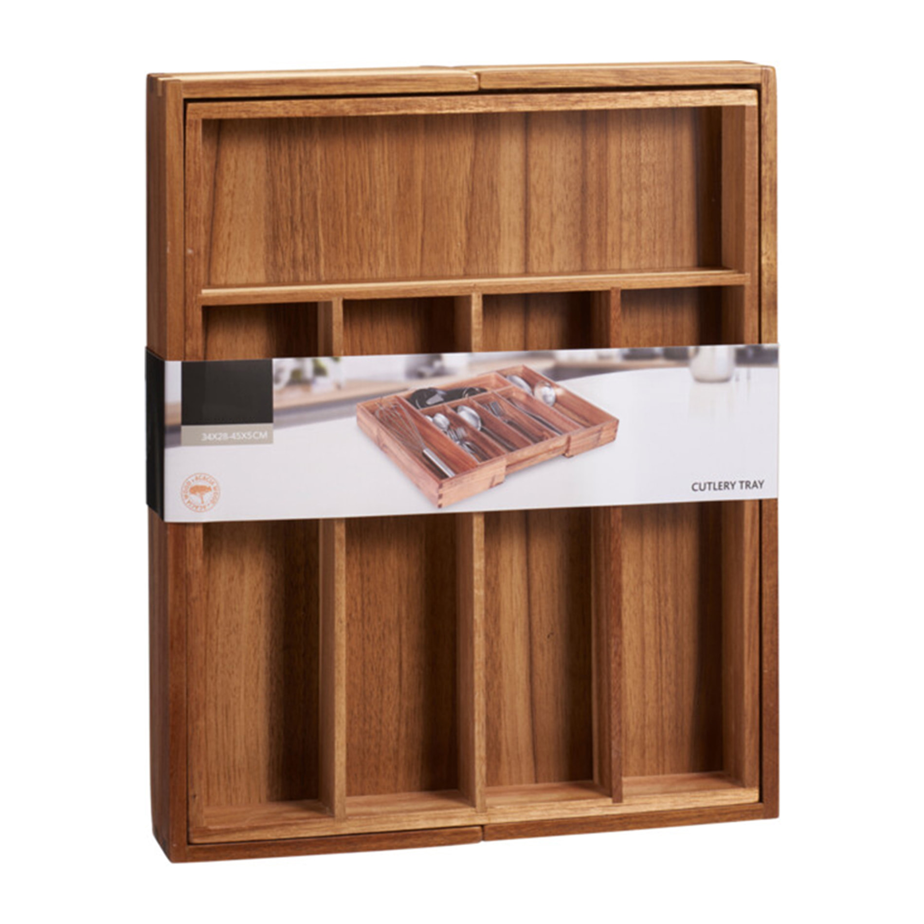 Bandeja para cubiertos de madera de acacia extensible organizador elegante y funcional