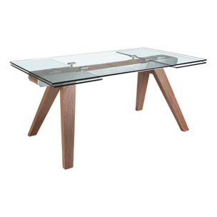 Mesa comedor extensible rectangular con tapa de cristal templado 180x100x76cm