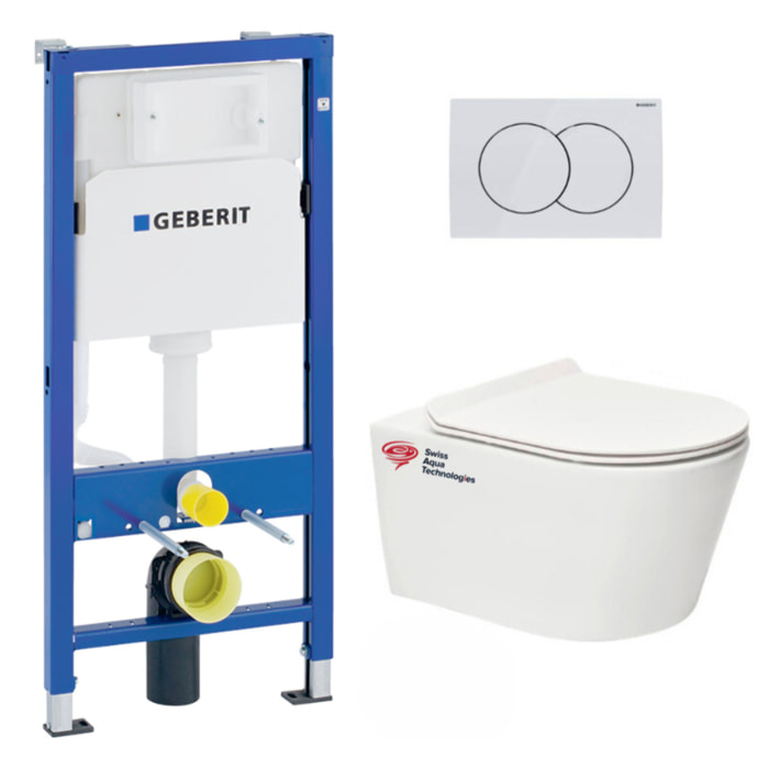 Pack Bati-support Geberit 112cm + WC sans bride Swiss Aqua Technologies Brevis + Abattant ultra-fin (BREVISGEB1)