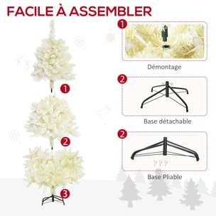 Sapin de Noël artificiel lumineux blanc dim. Ø 115 x 180H cm 650 branches 150 LED - support pied pliable métal PVC