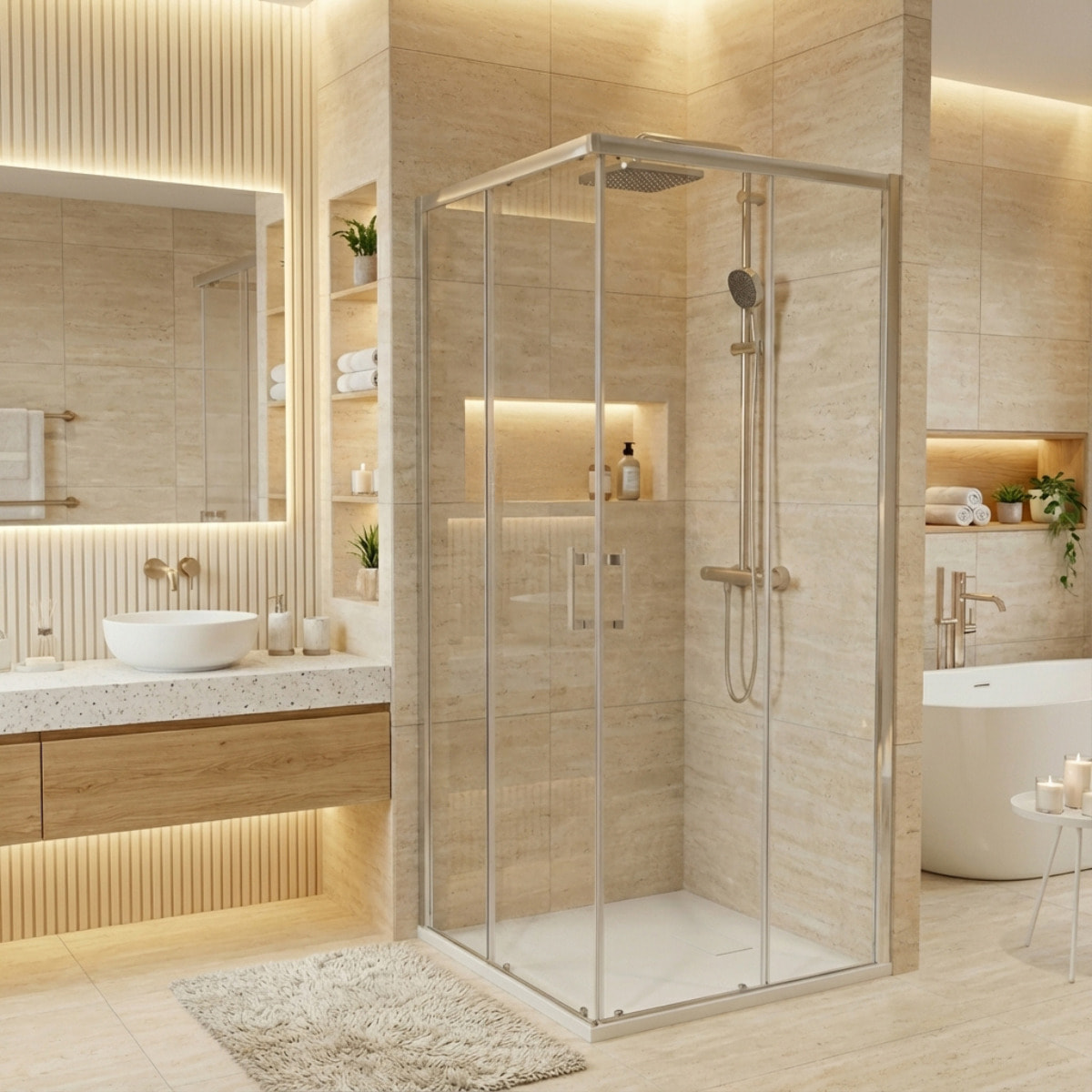 Essential 80x80 cm receveur de douche carré à poser SMC avec surface effet pierre, blanc (CERAES8080W)