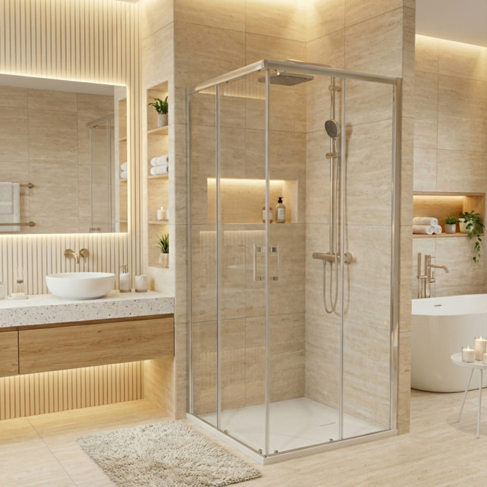 Essential 80x80 cm receveur de douche carré à poser SMC avec surface effet pierre, blanc (CERAES8080W)