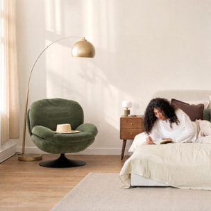Fauteuil pivotant en tissu effet velours vert kaki - Ricci