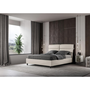 Cama con somier acolchada 160x200 cuero sintético blanco Nandy