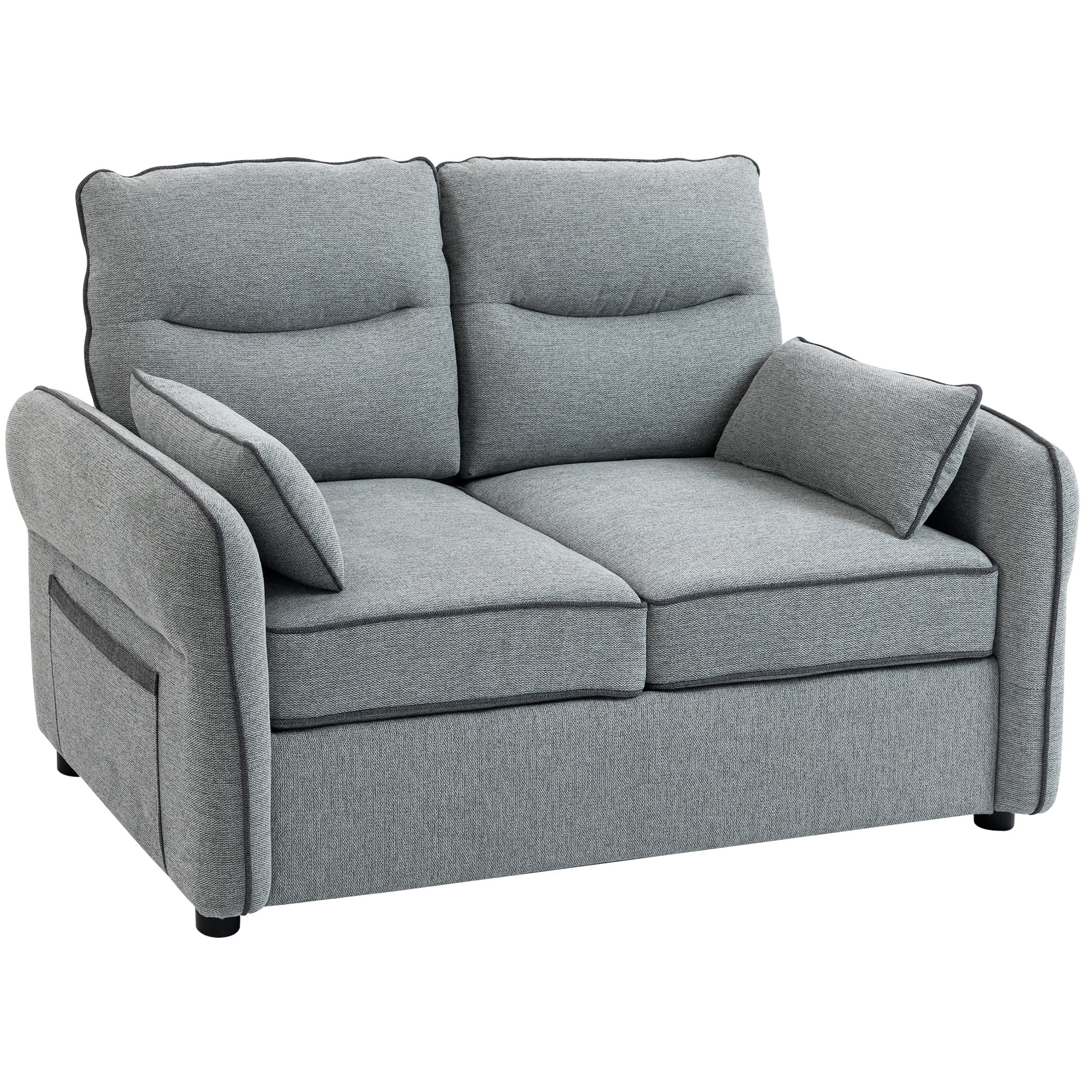 Canapé 2 places moderne haut dossier grand confort 2 coussins poche rangement velours gris