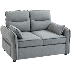 Canapé 2 places moderne haut dossier grand confort 2 coussins poche rangement velours gris