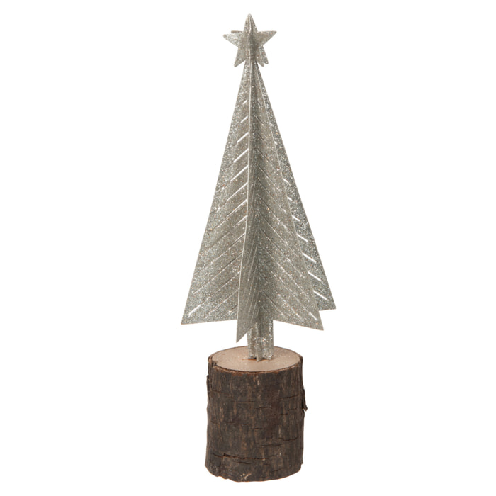 J-Line Sapin De Noel Paillettes Bois/Metal Argent/Naturel