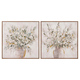 Set 2 Cuadros Jarrones 80%pintado A Mano 80x4x80cm