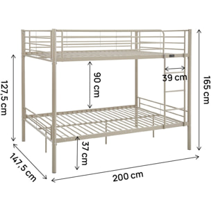 Lit double superposé avec sommier inclus "Adam" - 140 x 190 cm - Taupe