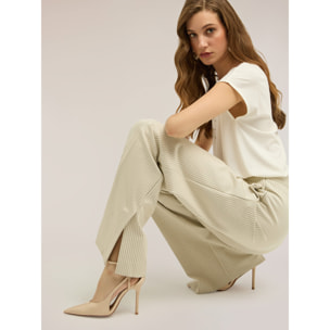 Motivi - Pantaloni palazzo in punto milano gessato con spacco - Bianco