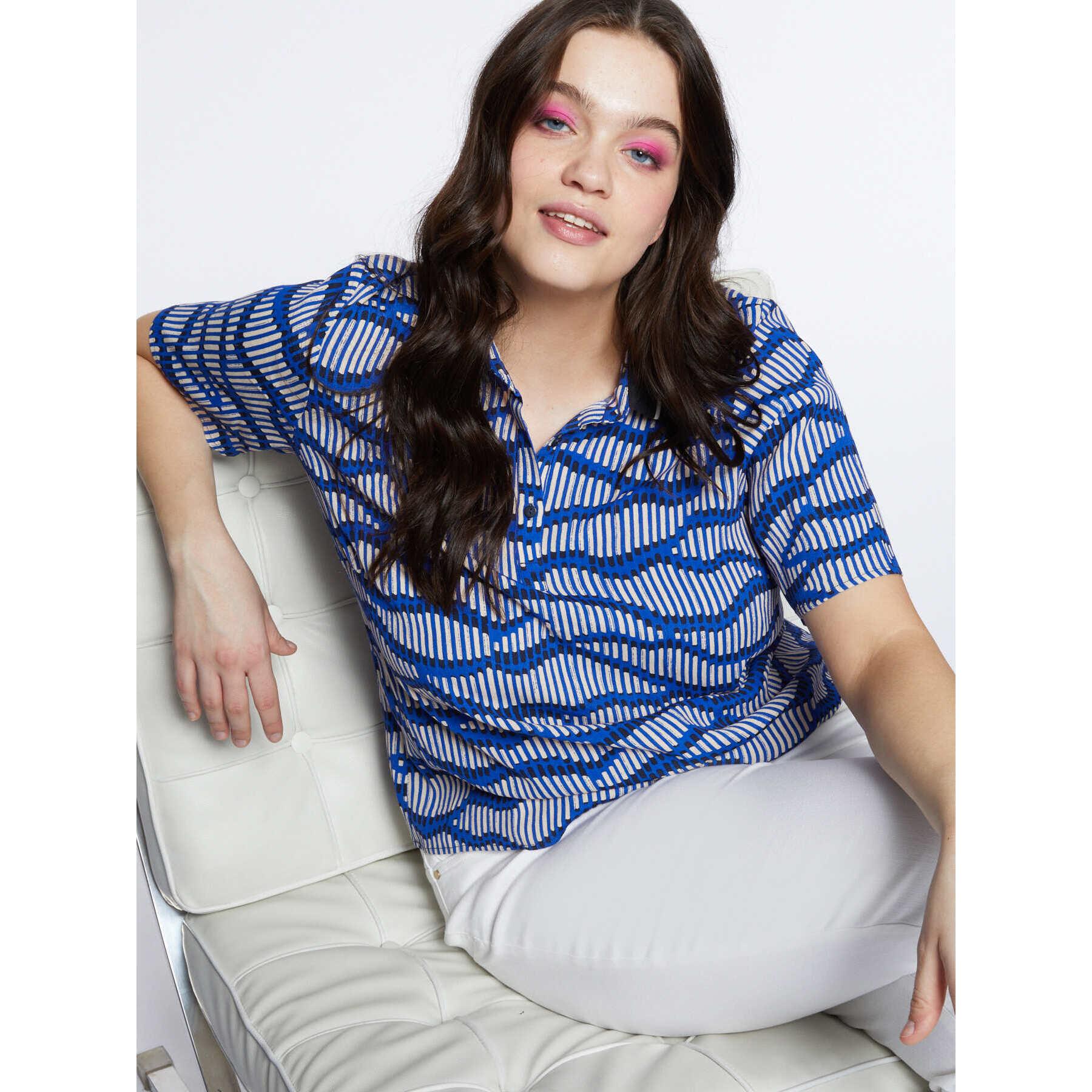 Fiorella Rubino - Blusa con estampado de ondas de viscosa ECOVERO™ - Azul