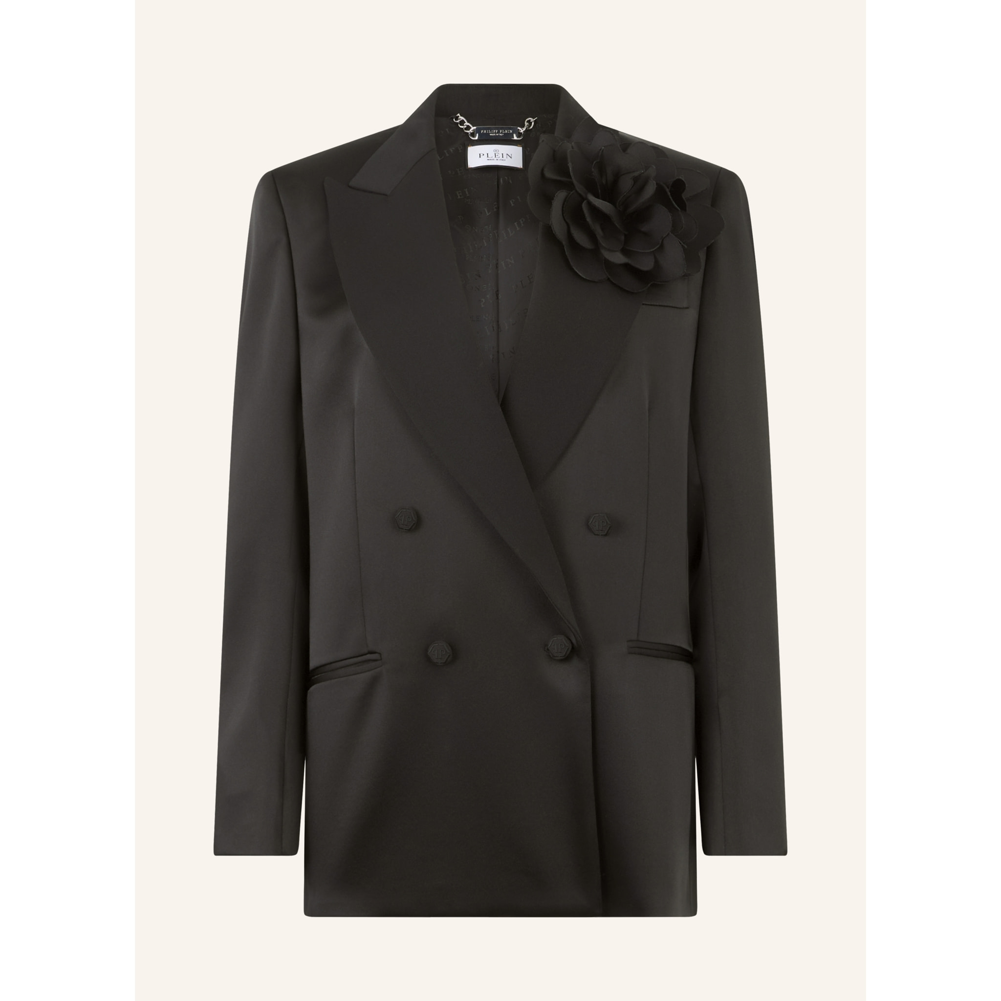 PHILIPP PLEIN Double-Breasted Satin Blazer Roses