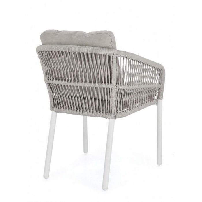 Set di 4 poltroncine GALDANA in alluminio bianco con intreccio in corda grigio, con braccioli