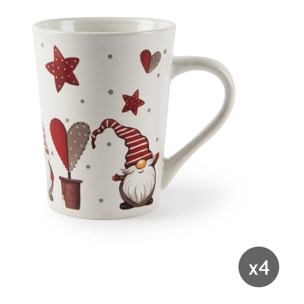 Set 4 Mug Excelsa - Gnomo, Stoneware Bianco