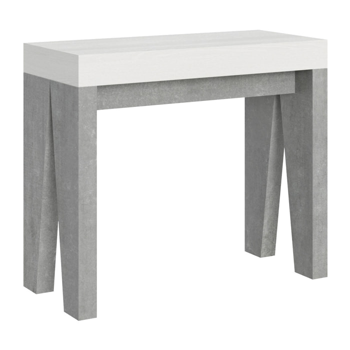 Console Naxy cm.90x42 (extensible à 300) dessus Frêne Blanc structure Ciment