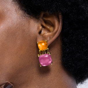 Pendientes de Cristal Multicolor acabados en oro amarillo de 18k