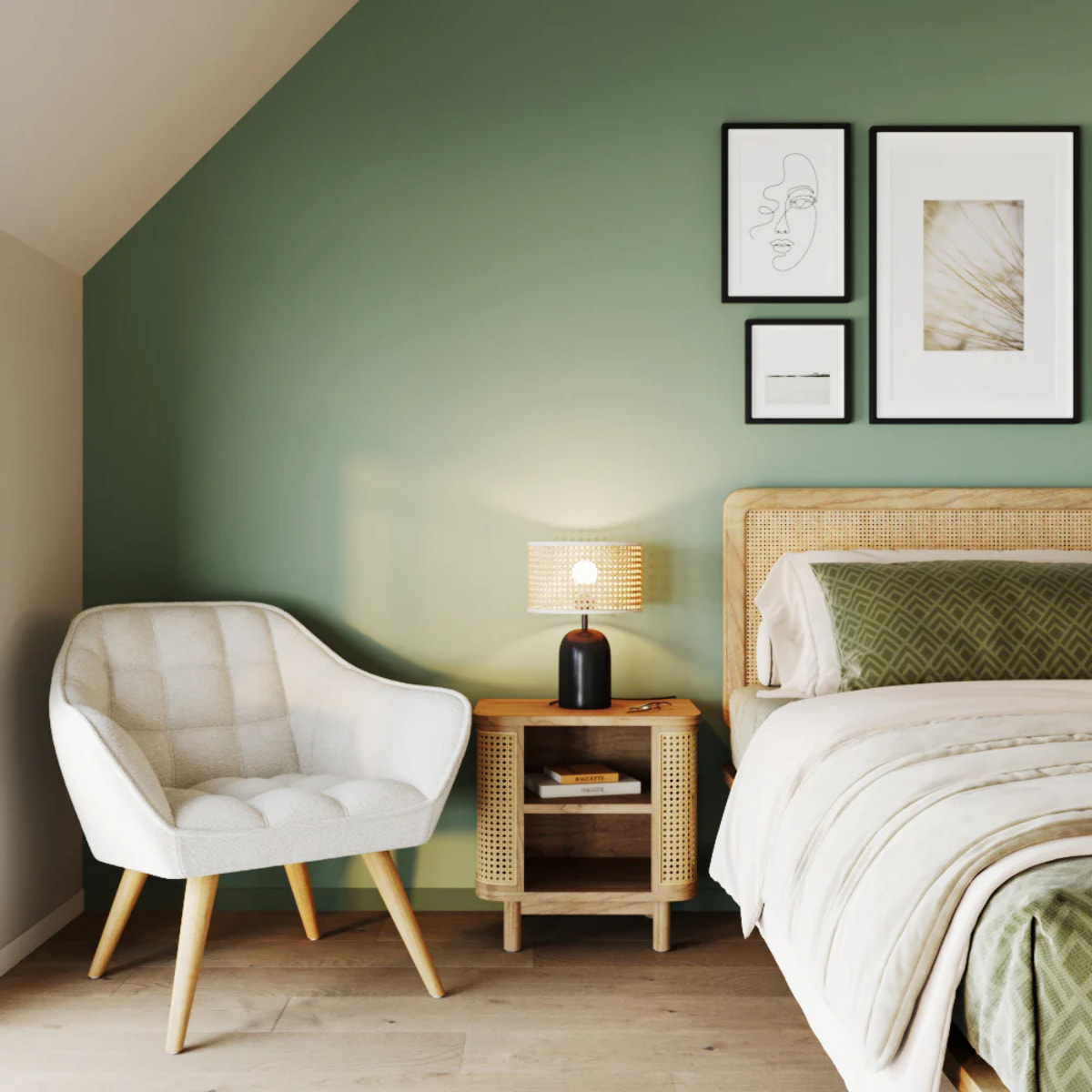 Table de chevet en bois massif et cannage - Antik