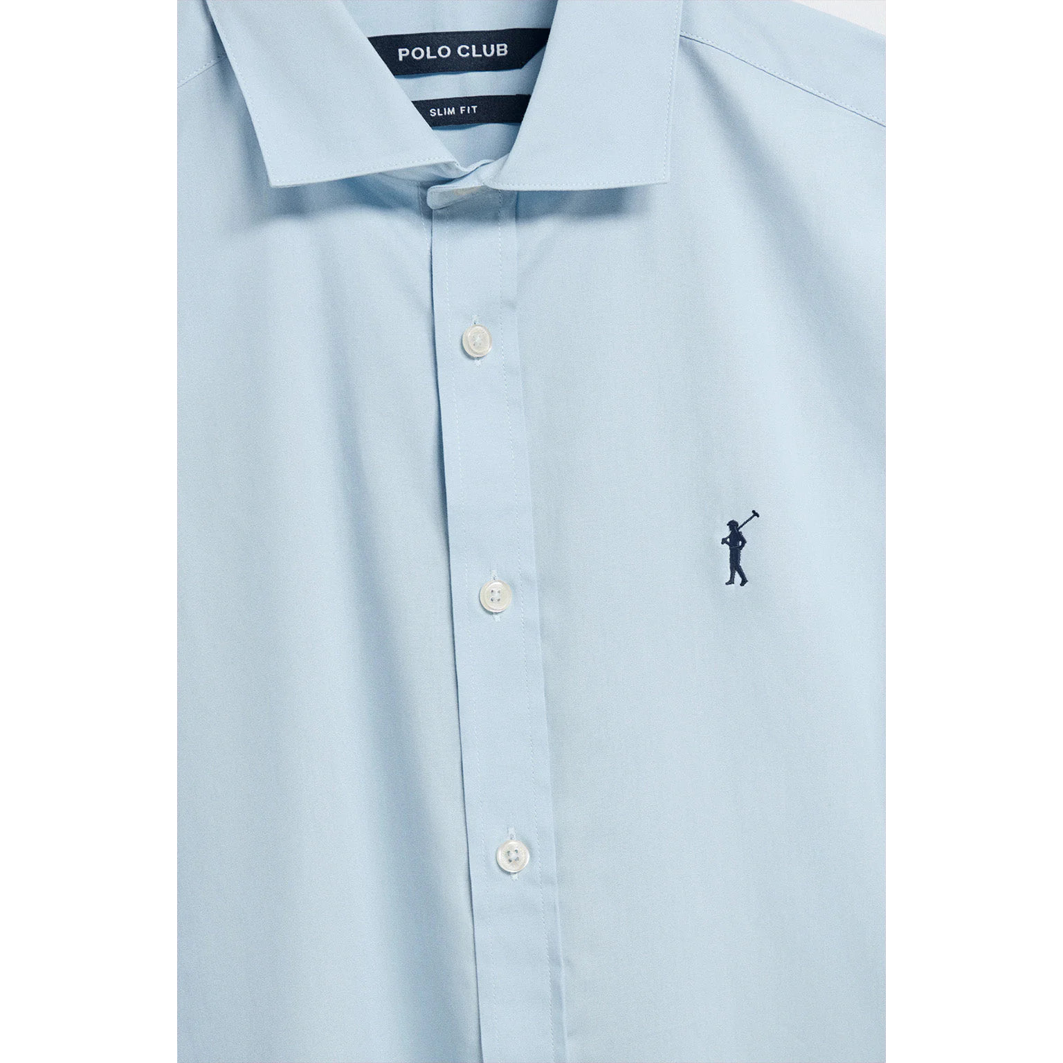 Camicia slim in popeline celeste con logo Rigby Go ricamato