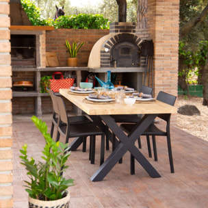 Mesa de comedor fija con patas metálicas en negro y roble salvaje 160x90cm X-Loft Roble salvaje - Negro