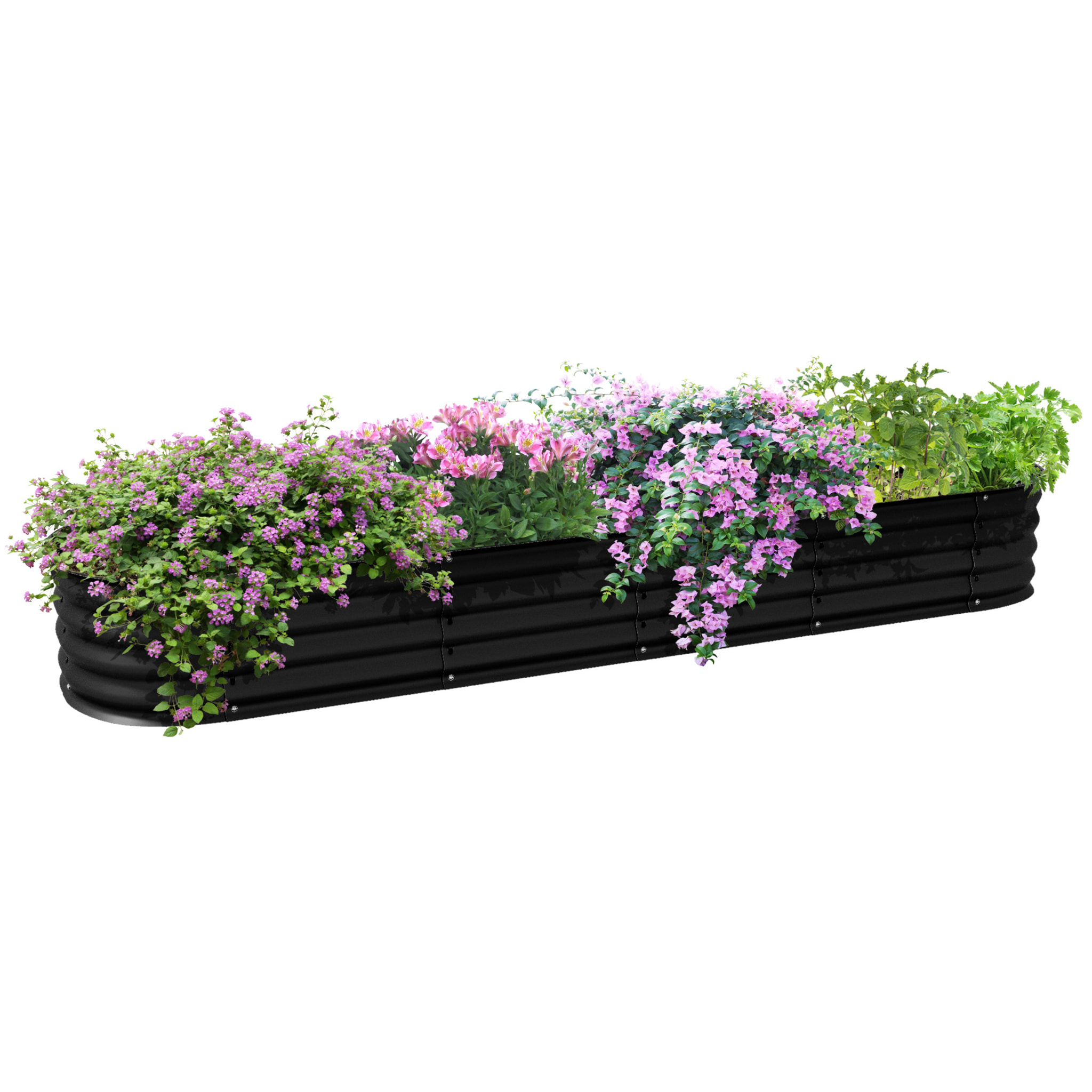 Carré potager de jardin dim. 240L x 62l x 30H cm modulable tôle d'acier ondulée noir