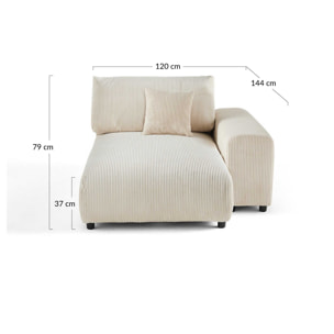 Garance - module d'assise méridienne droit - en velours côtelé - Beige