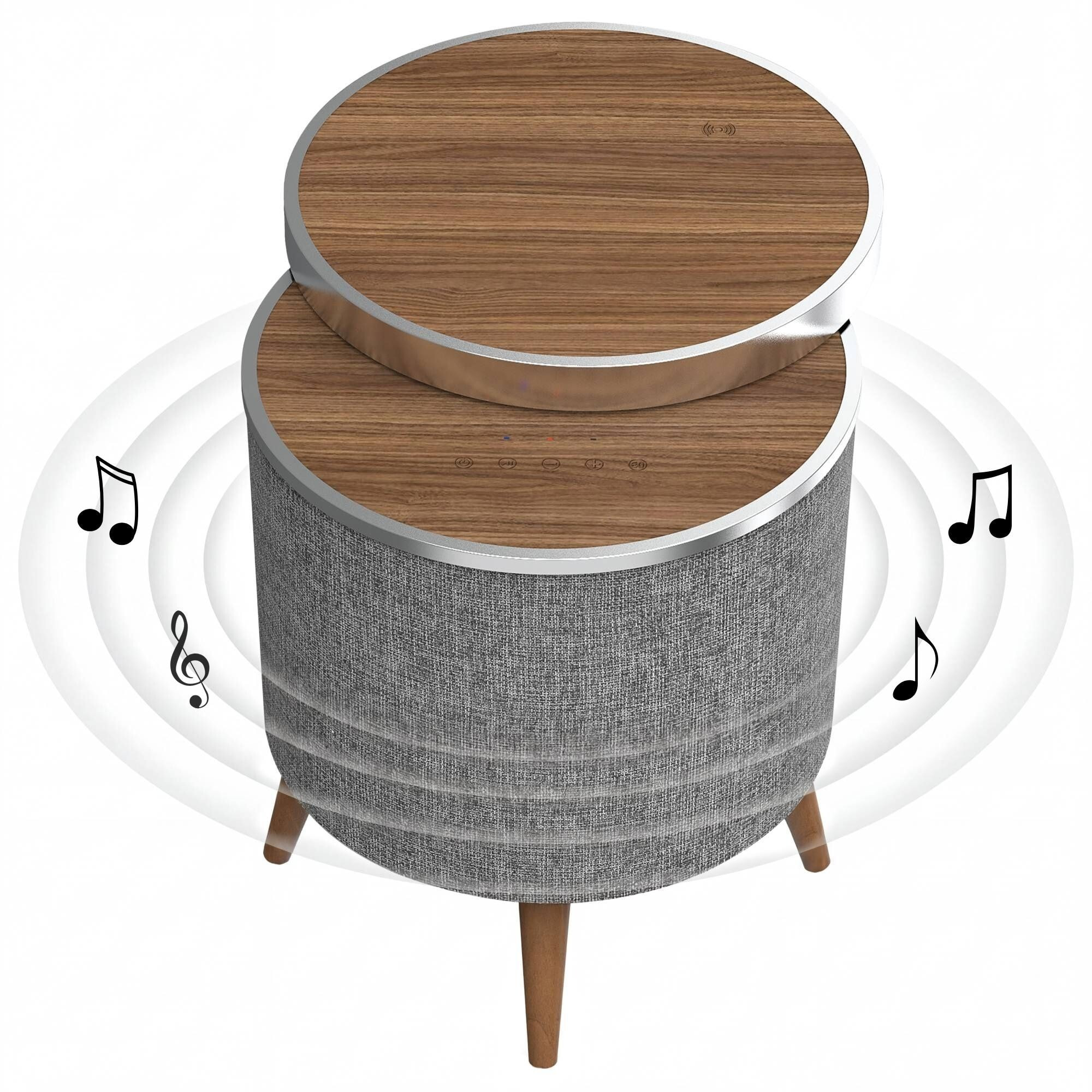 Mesa auxiliar altavoz con sonido de 65W y subwoofer, Bluetooth, base de carga inalámbrica. Mesilla o mesita para dormitorio o sala de estar - TD Systems SM65B11WR [Madera roble]