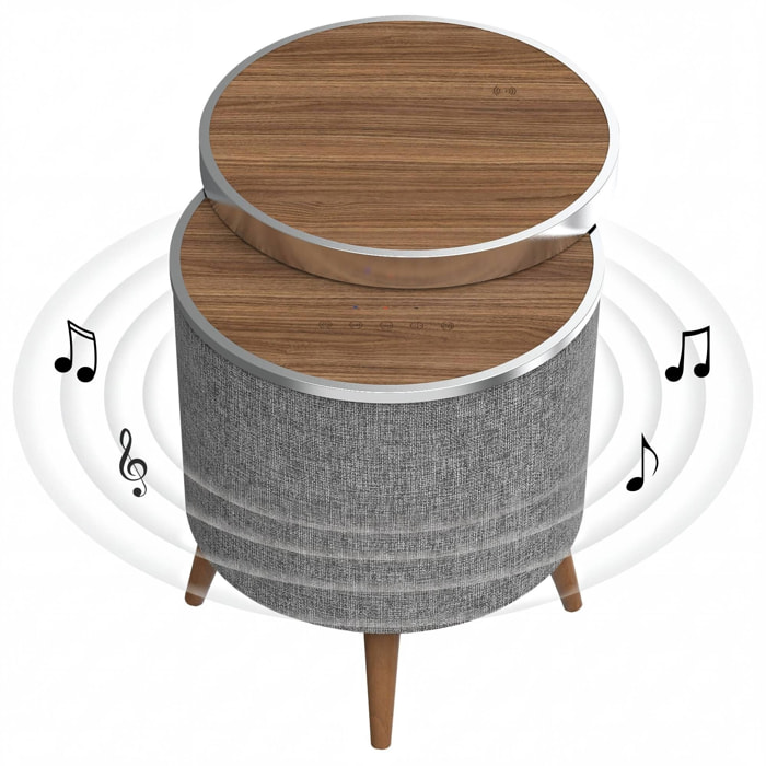 Mesa auxiliar altavoz con sonido de 65W y subwoofer, Bluetooth, base de carga inalámbrica. Mesilla o mesita para dormitorio o sala de estar - TD Systems SM65B11WR [Madera roble]