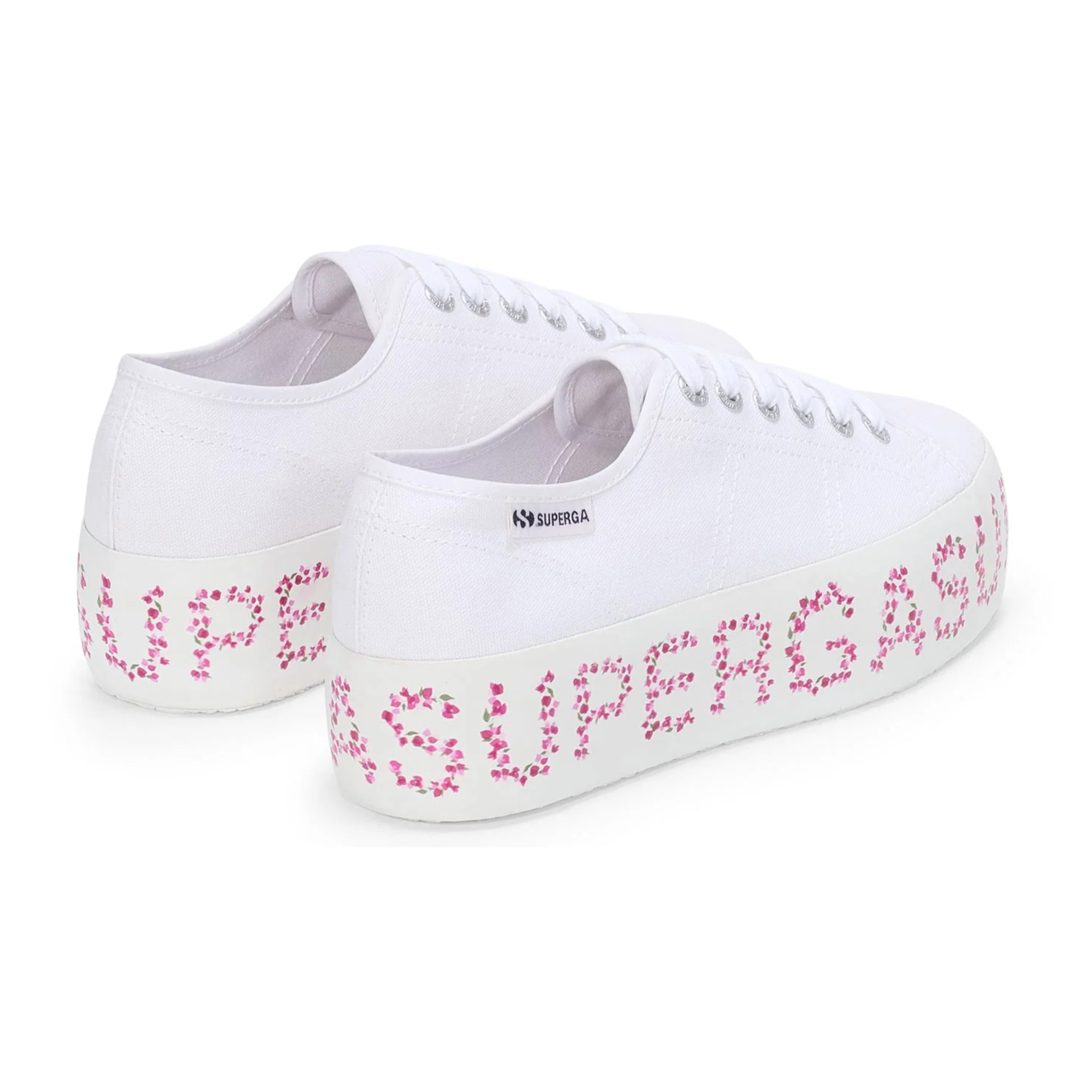 Scarpe da donna Superga Bianco 3790 Platform Bouganvillea Lettering Leggera