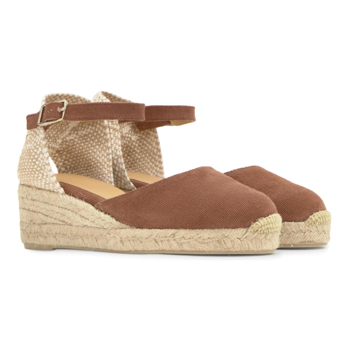 Alpargata con cuña 3 cm en lona de algodón con talonera trenzada y pulsera con hebilla
