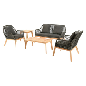 EMILIO Salon de jardin 4 places en bois avec 2 tables gris anthracite et bois