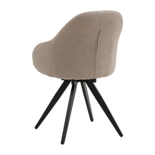 Set di 4 sedie girevoli COVENT in tessuto beige e gambe in metallo nero, con braccioli