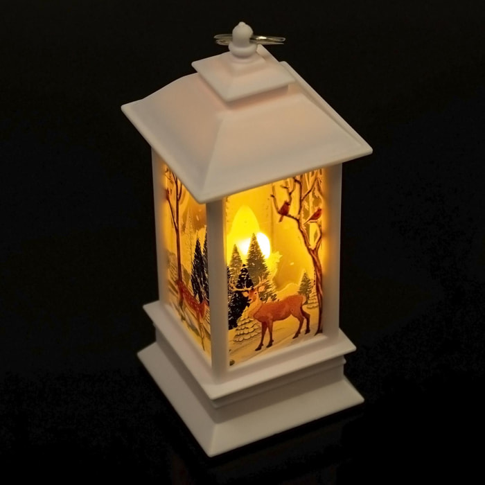 DAM Candil navidad con luz 12,5cm. Diseño Reno. 5,5x5,5x12,5 Cm. Color: Blanco