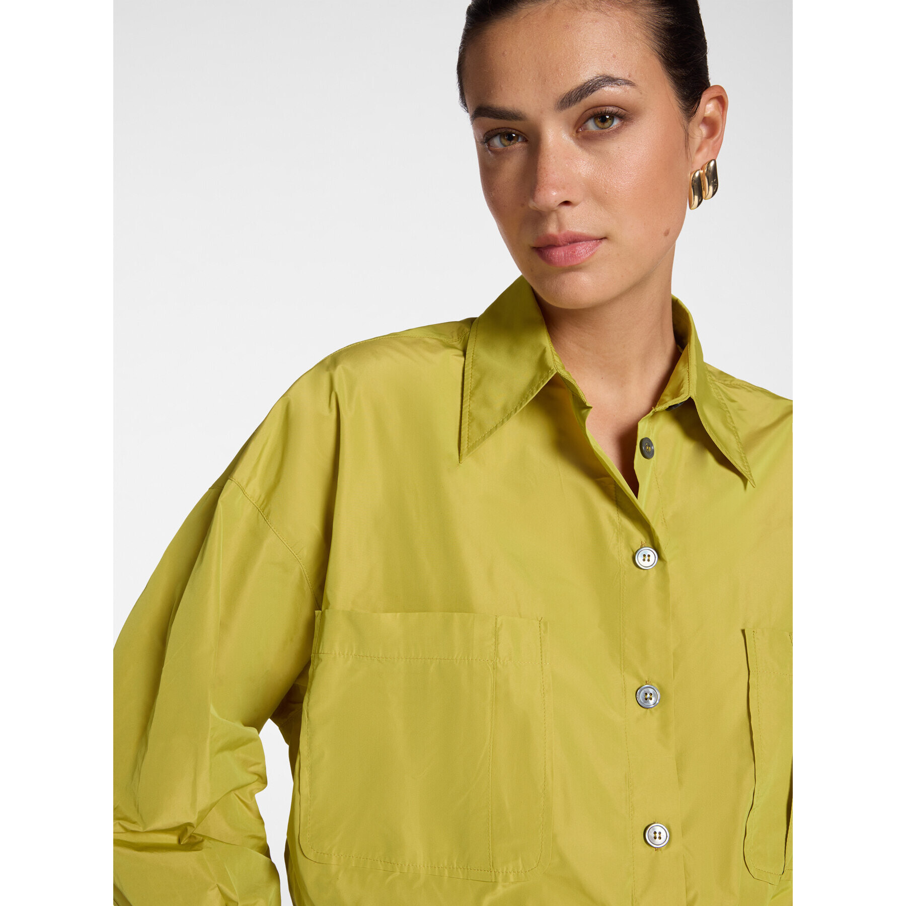 Elena Mirò - Camicia in taffetà con tasche - Verde chiaro