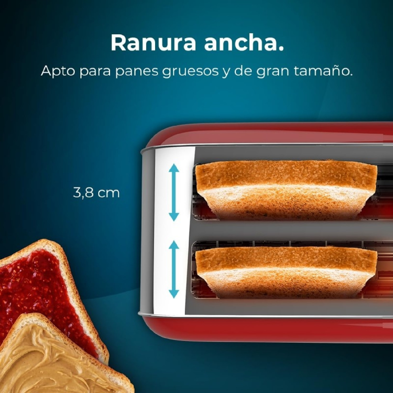 Tostadora Vertical 2 Ranuras Largas Toastin' Time 1500 Red. 1500 W, 4 Rebanadas