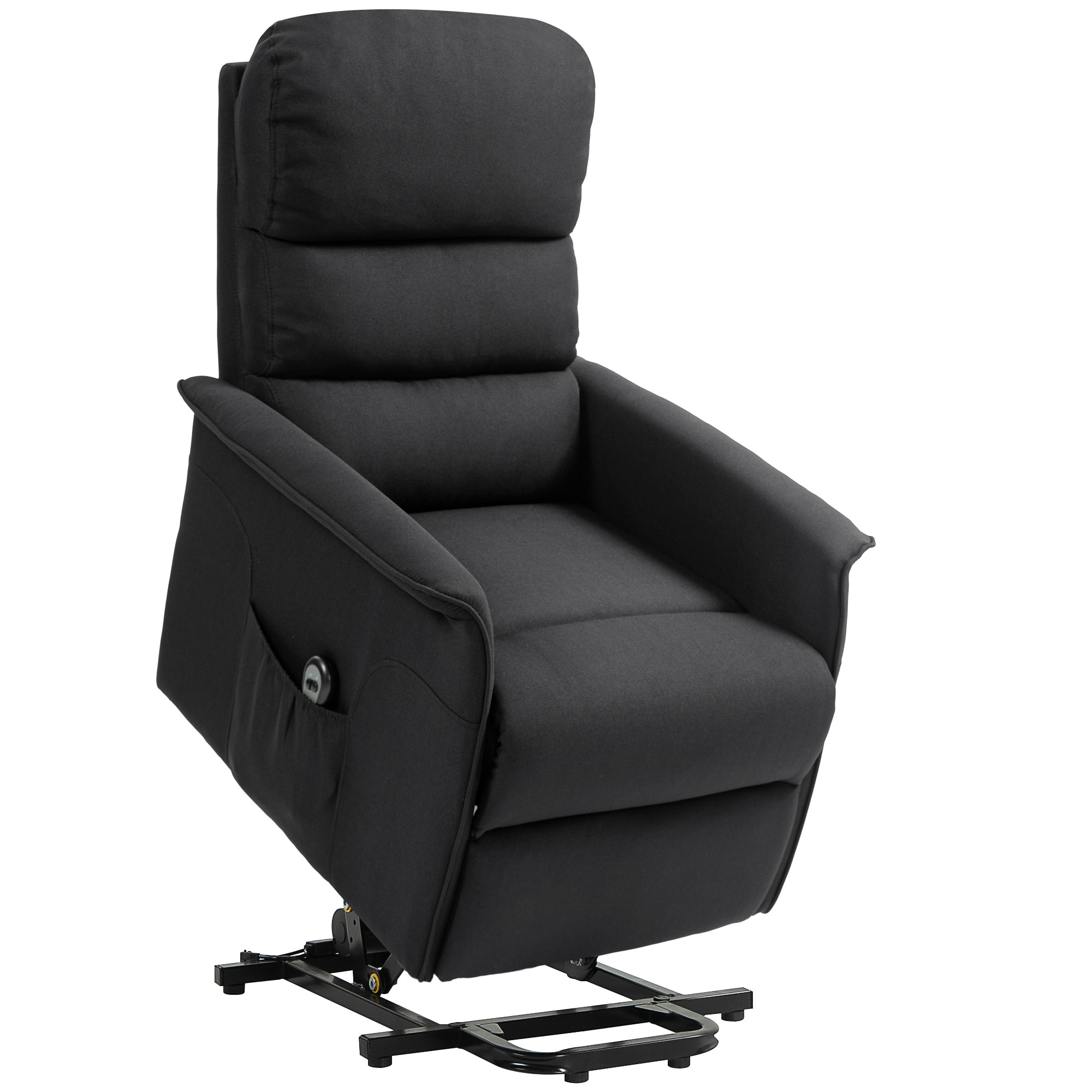 Fauteuil de relaxation électrique télécommande - fauteuil releveur inclinable, repose-pied ajustable - tissu polyester aspect lin noir