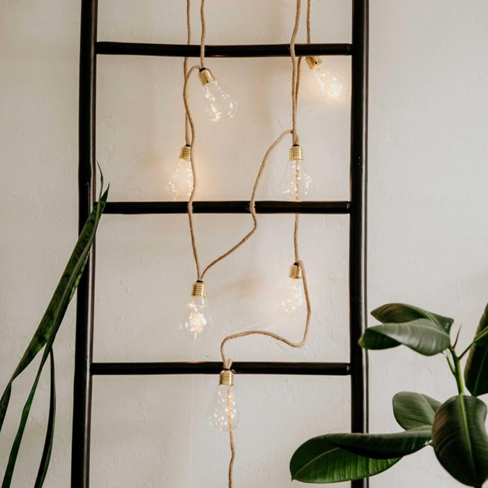 Catenarie per esterno con filo in corda e pannello solare con 20 bulbi