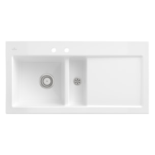 Evier 1 bac et demi avec egouttoir a droite Subway Pure 60 100 x 51 cm Blanc sans vidage