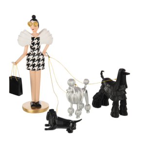 J-Line figurine Dame + Chien Pied-De-Poule - polyrésine - mix - 2 pcs