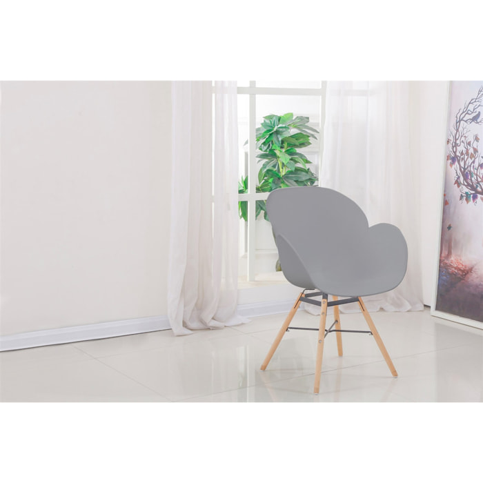 Set di 2 sedie Amalia in polipropilene grigio e legno