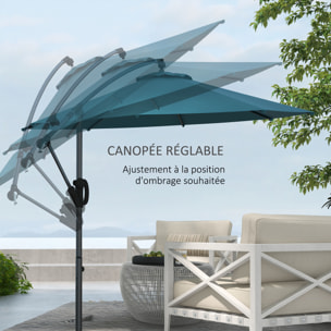 Parasol déporté octogonal inclinable Ø 2,93 x 2,60 m avec pied métal époxy alu bleu canard