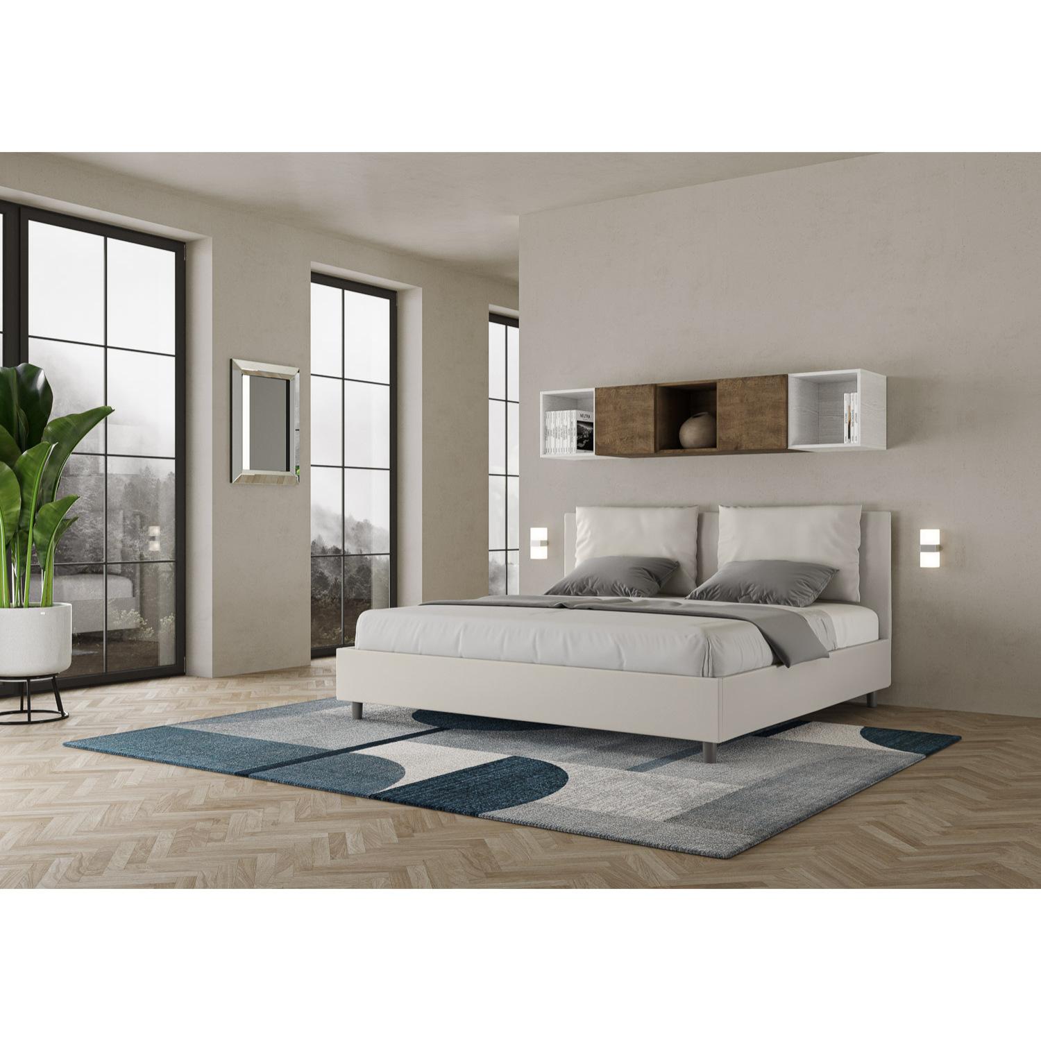 Cama matrimonial sin somier acolchada 200x200 cuero sintético blanco Antea