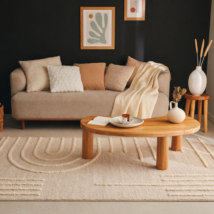 HARMONIE - Tapis de salon crème à motif en relief