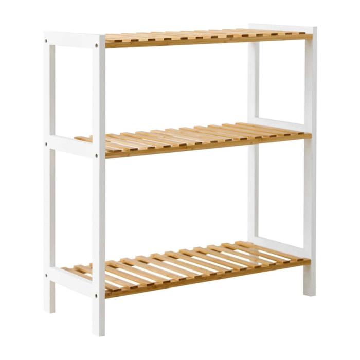 Scaffale in bamboo con struttura bianca 3 ripiani 60x26x66 cm