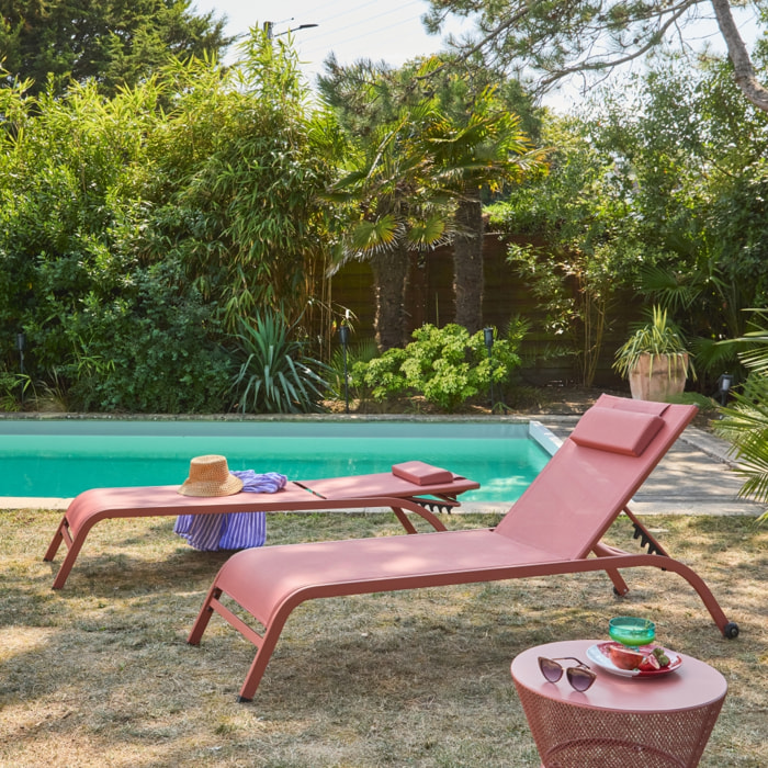 Bain de soleil acier multi positions avec coussin et roulettes (lot de 2) ONA