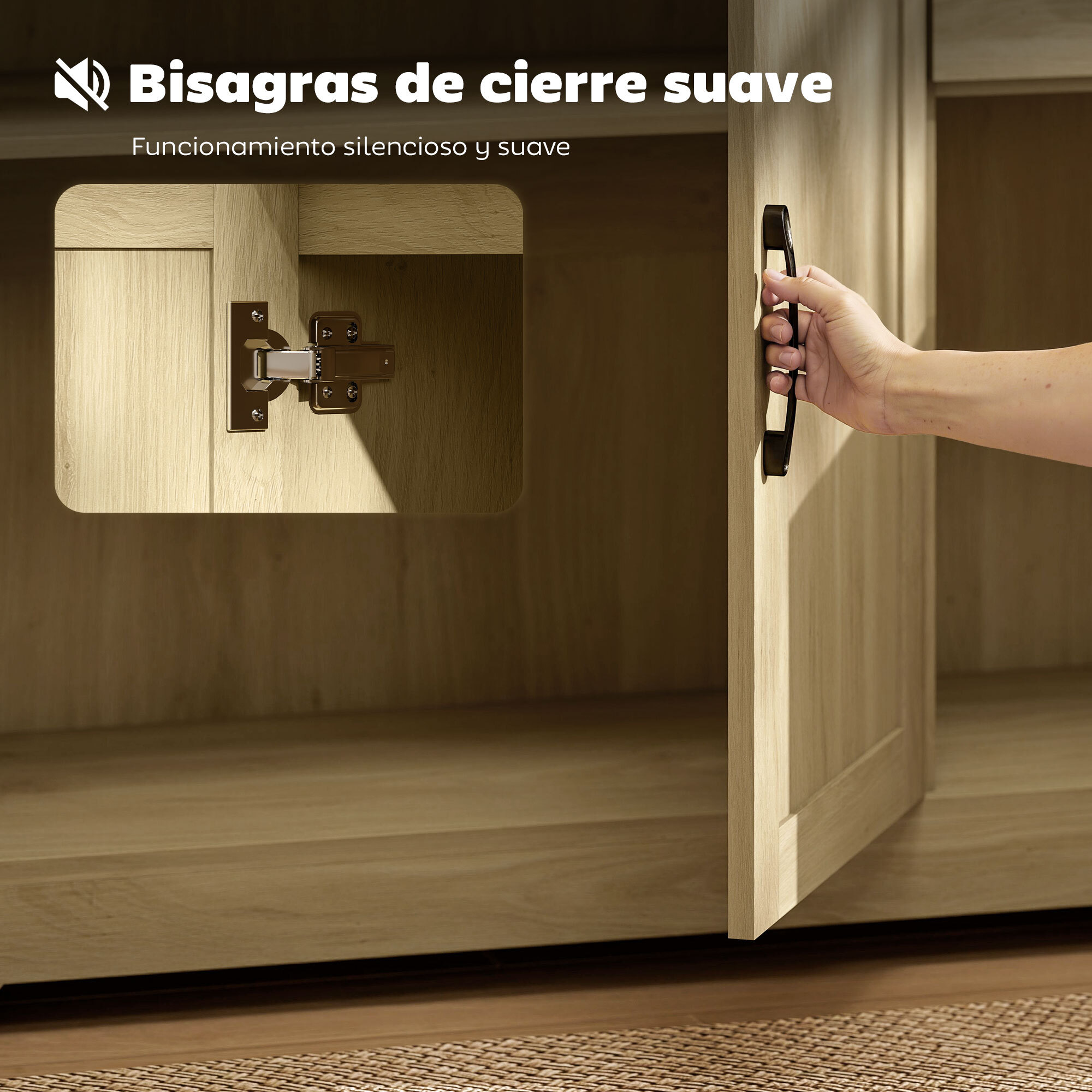 Aparador 3 Puertas, Aparador para Salón Moderno, con 2 Cajones, Estante Ajustable, para Comedor, Entrada, Dormitorio, Natural, 120x38x79 cm